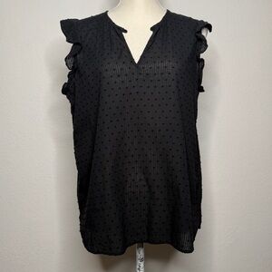 7 For All Mankind Blouse Black Textured Ruffle Sleeveless Cotton V Neck Size S